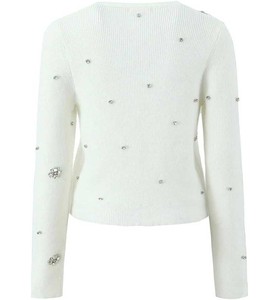 Cardigan élégant respirant pour homme, orné de perles, col en V, tricoté, boutonné sur le devant, motif losanges, idéal pour les soirées - Product Image 2