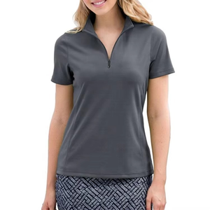 Camiseta de Golf de Manga Corta para Mujer, Color Gris Oscuro, con Cierre de Media Cremallera, de Poliéster, Secado Rápido y Transpirable, Marca SOSH4 - Product Image 1