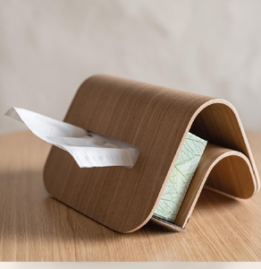 Porte-mouchoirs cylindrique minimaliste en métal avec finition imitation bois clair. Design rond et élégant disponible à prix de gros. - Product Image 6