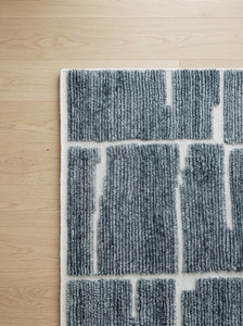 Alfombra de lana anudada a mano |   Alfombra Moderna de Diseño Geométrico |   Alfombra Contemporánea Negra Marfil - Product Image 4