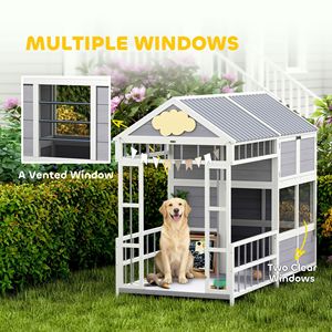 Cuccia per Cani da Esterno in Legno Grande 79 Pollici con Veranda, Armadio Contenitore, Tetto Impermeabile, Finestre, Rettangolare, XS, Arredamento per Animali Domestici - Product Image 6