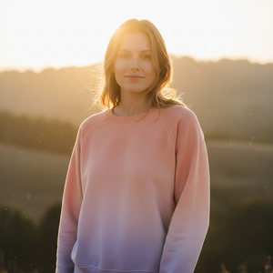 Sweat-shirt oversize imprimé dégradé personnalisé pour femme, couleur pêche coucher de soleil et lavande, col rond, en polaire, style streetwear - Product Image 5