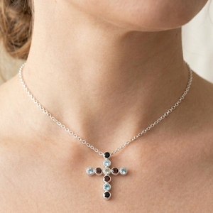 Colgante de Cruz de Plata de Ley 925 con Topacio Azul, Granate y Citrino, Joyería Religiosa Cristiana, Chapado en Oro Rosa - Product Image 2