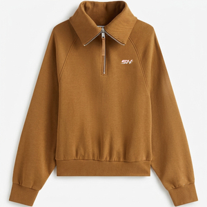 Sudadera con cremallera de cuarto para mujer, estilo casual urbano, hombros caídos, transpirable, ecológica, con capucha - Product Image 1