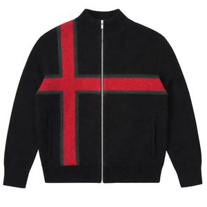 Cardigan en laine et acrylique noir pour homme, col zippé, motif géométrique, tricot épais anti-boulochage, vêtement d'hiver - Product Image 1