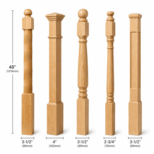 Postes de Escalera de Madera Sólida EFS NP02 de 48 Pulgadas, Columnas de Balaustre Modernas para Escaleras, Piezas Duraderas para Arquitectura de Interiores - Product Image 1
