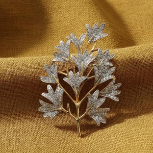Broche de rama de hoja plateada chapado en oro de 14 quilates, estilo vintage, broche de ramo, joyería brillante para boda, broche único para mujeres y hombres - Product Image 5