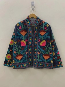 Veste en coton brodée à la main avec des motifs floraux, col mandarin, manches chauve-souris, style Prairie Chic pour femmes, vêtements de printemps - Product Image 1
