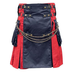 Kilt écossais moderne pour homme, style utilitaire, rouge et noir, avec chaîne antique, collection 2026 - Product Image 1