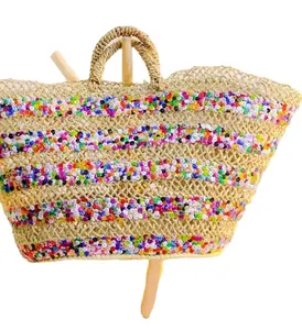 亮片篮子多色星星编织纸绳袋钩针花边沙滩袋直接来自印度供应商