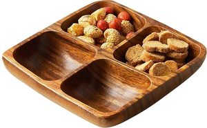 Plateau de service carré en bois de manguier de qualité supérieure à 5 sections pour les collations, les fruits secs, les apéritifs, les fêtes - Product Image 2