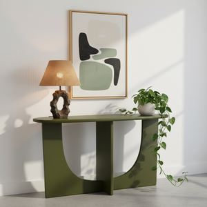 TABLE DE CONSOLE / TABLE D'APPUI en bois d'hévéa durable et placage de chêne MDF pour salle à manger et restaurant, décoration intérieure, couleur verte - Product Image 3