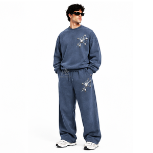 Chándal Azul Sostenible Estampado de Alta Calidad para Hombre, con Cierre Completo, Cuello Alto, Corte Holgado, Ropa Casual con Bolsillos Laterales y Logotipo Personalizado - Product Image 3