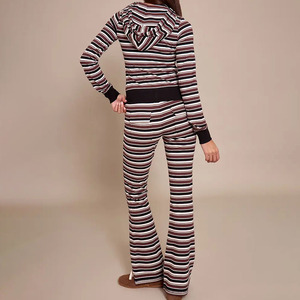 Conjunto de Salón Personalizado para Mujer, Chándal de Punto a Rayas de 2 Piezas, Sudadera con Capucha de Manga Larga y Pantalones Largos, Ajuste Holgado Informal para Todas las Estaciones - Product Image 2