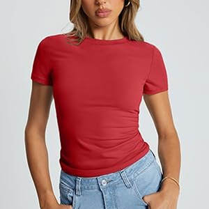 Camisetas de Cuello Redondo para Mujer, Camiseta de Mezcla de Algodón para Mujer - Product Image 1