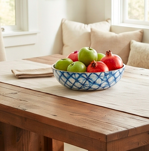 Handmade Acacia Wood <b>Bowl</b> Set With Blue Geometric Patterned Interior For Home Use And Dining Use - Product Image 5