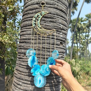Handmade Blue Agate Moon Shape Wind Chime for Home Decoration Wholesale - Product Image 4