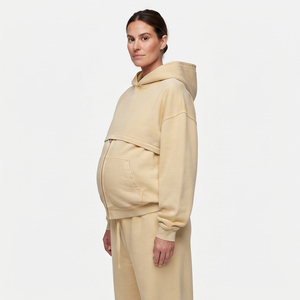 Sudadera con capucha de maternidad al por mayor para mujer, forro polar de 450 g/m², hombros caídos, top con capucha para lactancia, talla grande para damas - Product Image 2