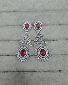 Boucles d'oreilles pendantes longues de luxe en pierres précieuses ovales et diamants américains, pour réception nuptiale, mode, soirée, pour femmes - Product Image 2