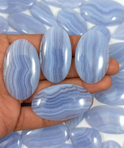 Vente en gros de pierres précieuses naturelles en agate bleue dentelle, semi-précieuses, ovales, en forme de poire, CABS, pour la fabrication de bijoux en argent/laiton - Product Image 2