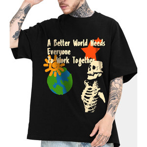 T-shirt noir pour homme surdimensionné, respirant, en tricot, personnalisé en gros, avec un design écologique 100% coton - Product Image 1