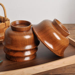 Bol en bois de jujube massif à longue tige pour thé au lait, bol à riz de restaurant, bol de cuisine - Product Image 2