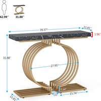 Mesa Consola Moderna Convertible de Metal con Tapa de Piedra y Base Dorada de 40 Pulgadas, Geométrica, para Entrada, Sala de Estar, Estrecha, Larga, Contemporánea