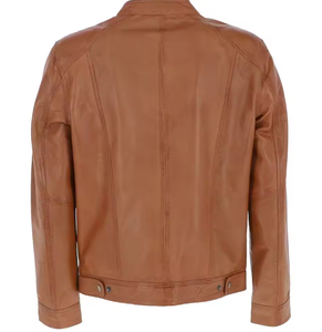 แจ็คเก็ตหนังสไตล์ไบค์เกอร์คลาสสิกสำหรับผู้ชายรุ่นใหม่ล่าสุดปี 2024 พร้อมปกคอตั้งและดีไซน์กันลม - Product Image 4