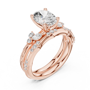 Ensemble de mariage unique en or massif 14 carats avec diamant de laboratoire certifié IGI de 2 carats, taille ovale, et alliance assortie pour fiançailles - Product Image 2