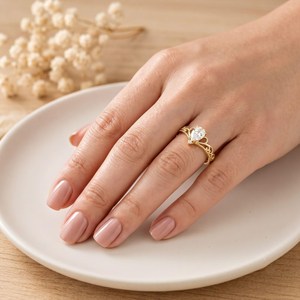 Vintage Filigree Pear Cut Lab Grown Solitaire Engagement <b>Ring</b> 10k 14k 18k Solid Gold IGI Certified Luxury <b>Crown</b> Setting - Product Image 5