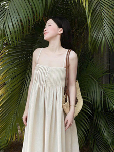 Custom Sleeveless Pleated Maxi Dress Button Front OEM Women’s Clothing - Product Image 3