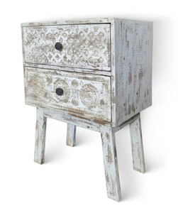 Vintage Distressed Wooden Two Drawer <b>Bedside</b> <b>Table</b> Rustic Nightstand Bedroom Storage Side <b>Table</b> Farmhouse Home Furniture - Product Image 1