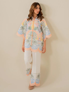 ชุดเซ็ต 2 ชิ้น เสื้อครอปแขนกุดผ้าชีฟองปักลายสไตล์ลำลองสำหรับผู้หญิง ผ้าฝ้าย 100% คอทรงโอ ลายเรียบ ทรงปกติ - Product Image 3