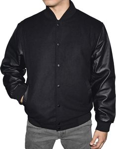 Men's College Varsity Bomber Style Wool <b>Blend</b> Winter Jacket 100% Cotton with Leather Sleeves Letterman Varsity Jacket - Product Image 2