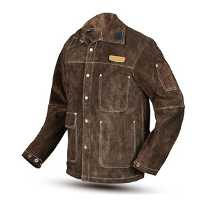 Unisex High Quality Heavy Duty Welding <b>Jacket</b> Cowhide Split Leather Reflective Safety Features Flame Resistant Heat Unisex FR - Product Image 1