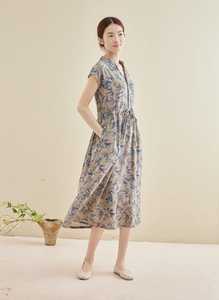 Vestido Casual Holgado sin Cuello con Estampado Floral, Manga Corta, Largo hasta la Rodilla, Tipo Camisero, con Cintura Ajustable, 100% Algodón Tejido, ODM, Ropa de Playa para Verano - Product Image 5