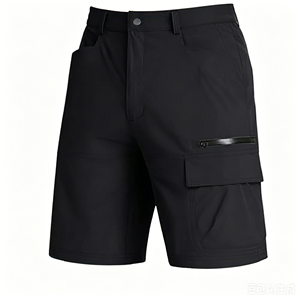Shorts cargo vert olive pour homme, taille mi-haute, fermeture boutonnée, séchage rapide, style décontracté, couleur unie, tissu tissé - Product Image 2