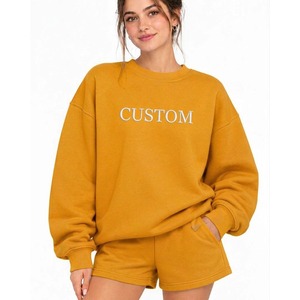 Fabricantes de Ropa, Sudadera y Pantalones Cortos de Algodón Personalizados con Logotipo, Conjunto de 2 Piezas de Felpa Informal para Mujer - Product Image 4