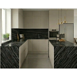 Dalle de marbre, prix direct usine, SOON CERAMIC BLACK WAVE 7D Calcite, grande dalle polie, moderne, écologique, pour mur de salon - Product Image 1