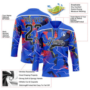 เสื้อฮอกกี้น้ำแข็งแบบกำหนดเองสำหรับผู้ชาย พิมพ์ลายชื่อทีม 06 สีส้ม-ดำ คอวี ระบายเหงื่อได้ดี แขนสามส่วน - Product Image 5