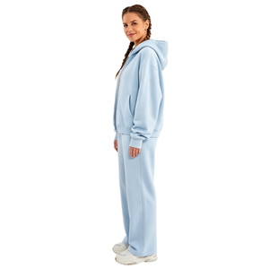 Ensemble de survêtement pour femme, couleur unie, à capuche, avec cordon de serrage, pantalon de survêtement long, coupe régulière, vêtements décontractés d'hiver, 100% coton respirant - Product Image 2