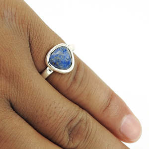 Best Selling 925 Sterling Silver <b>Ring</b> Studded With Genuine <b>Lapis</b> <b>Lazuli</b> Gemstone In Trillion Shape Handmade Designer Boho <b>Ring</b> - Product Image 2