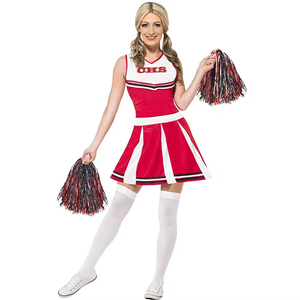 Costume de pom-pom girl rouge et blanc avec pompons, tenue pour femmes adultes - Product Image 1