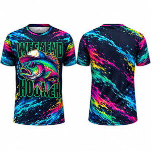 Camiseta de sublimación con estampado gráfico de pez para hombre, de secado rápido, negra, neón, estilo pullover, para fin de semana - Product Image 1