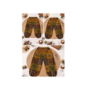 กางเกงฮาเร็มผ้าฝ้ายระบายอากาศดีไซน์ใหม่สำหรับฤดูร้อน แต่งผ้าแบบแพทช์เวิร์ค ทรง unisex มีเชือกผูกเอว เอวสูง ฟรีไซส์สำหรับผู้ใหญ่ - Product Image 1