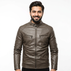 Hot Selling OEM Wholesale <b>Men's</b> Slim Fashion PU Leather Jacket Gray Winter Coat for Boys Genuine Leather jacket for <b>men</b> - Product Image 1