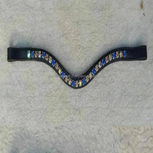 Équipement de cheval en cuir tanné végétal de haute qualité avec bande de front rembourrée douce avec cristaux ronds violets et dorés bling - Product Image 4