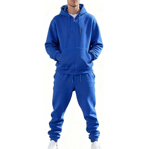 Survêtement bleu à capuche pour homme, couleur unie, décontracté, avec poches latérales, respirant, collection automne 2026 - Product Image 1