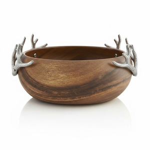 Bol à fruits et salade en bois naturel avec poignée en métal, forme ronde, pour la cuisine et la décoration de table. - Product Image 2