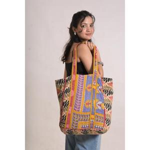Sac fourre-tout vintage en coton Kantha imprimé, fait main, pour femmes, sac à bandoulière pour le shopping - Product Image 1